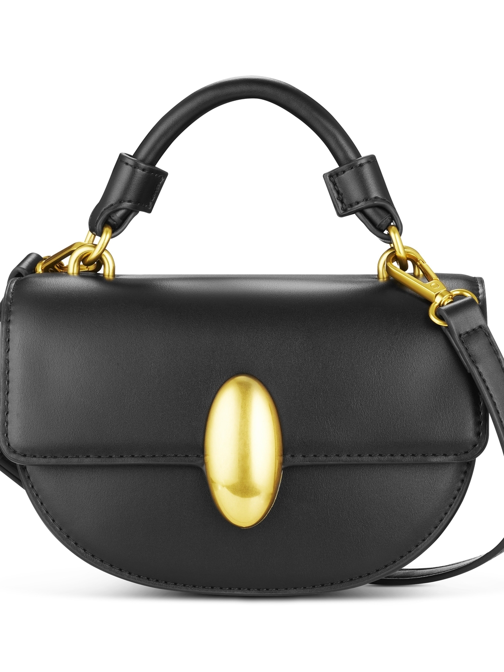 Black Leather Top-Handle Crossbody Bag with Gold Accent